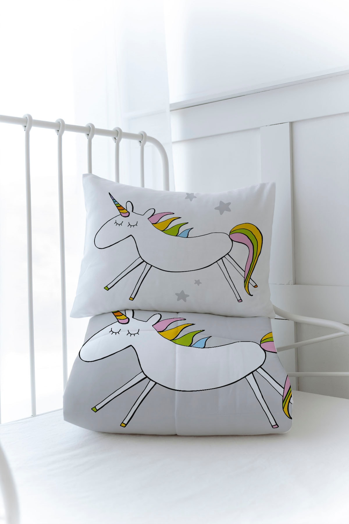 Organik Baskılı Yorgan Seti - Pure Baby Serisi - Doodle Unicorn