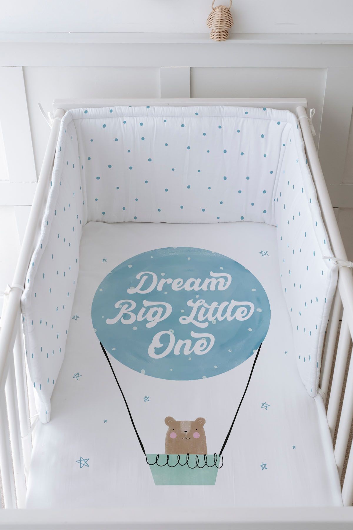 Bebek Başucu Koruyucu ve Baskılı Çarşaflı Uyku Seti - Pure Baby Serisi - Bear Dream