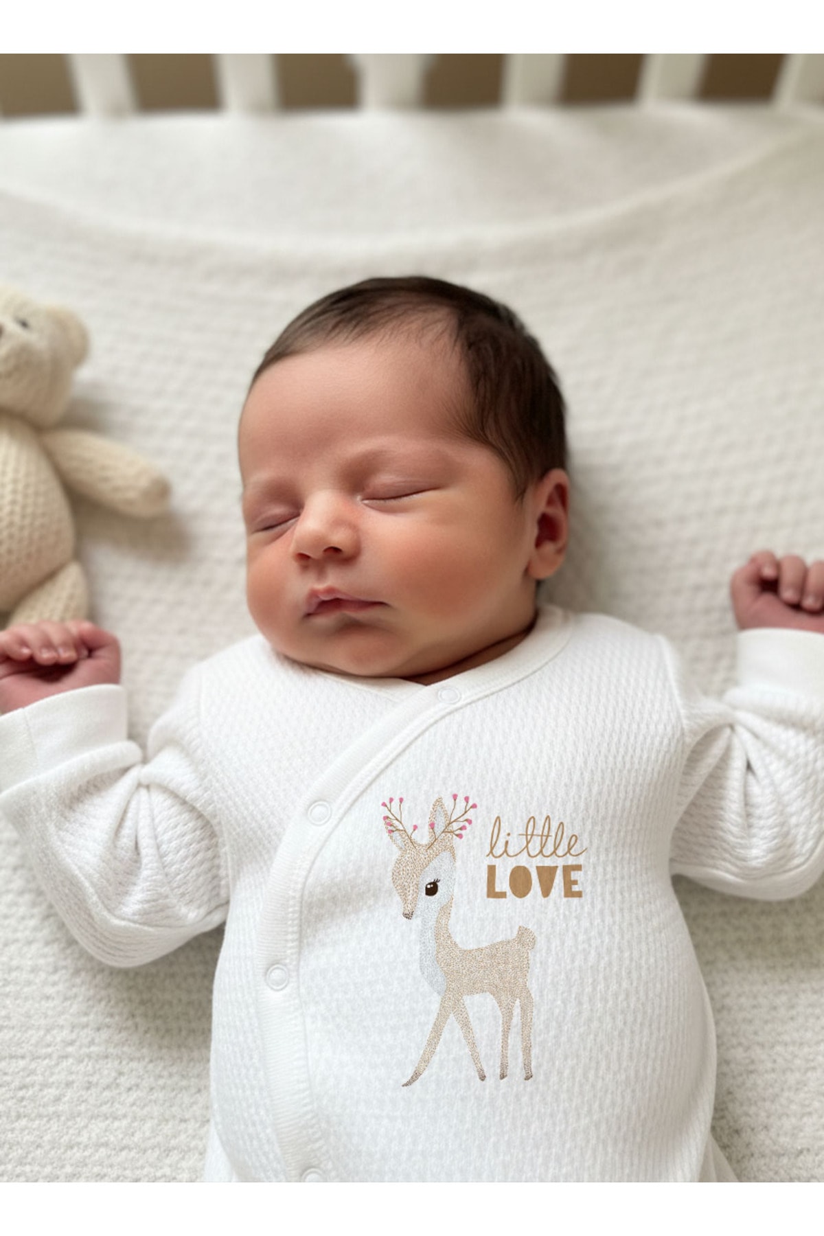 Jakarlı Tulum Şapka Eldiven - Pure Baby - Çiçek Boynuzlu Geyik