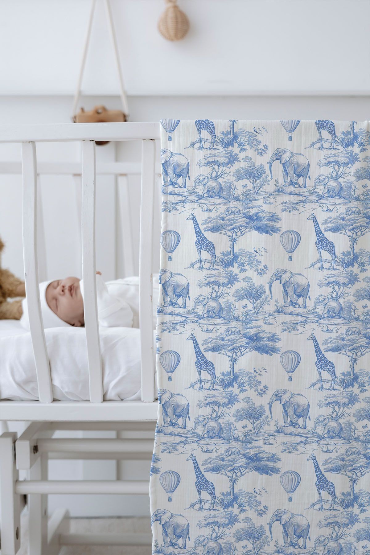 4 Kat Müslin Battaniye (100x120) - Blue Toile De Jouy