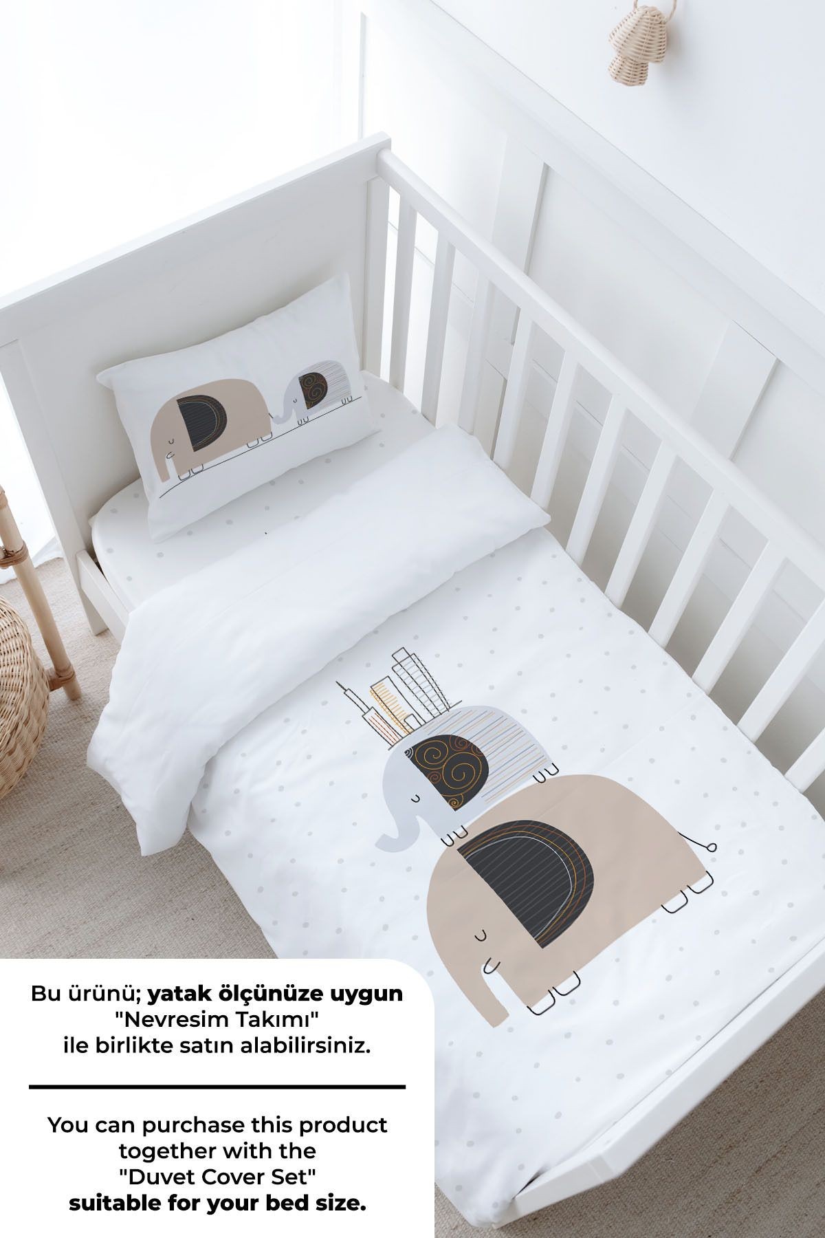 Bebek Boy Lastikli Çarşaf Seti - Pure Baby Serisi - Filler ve Evler