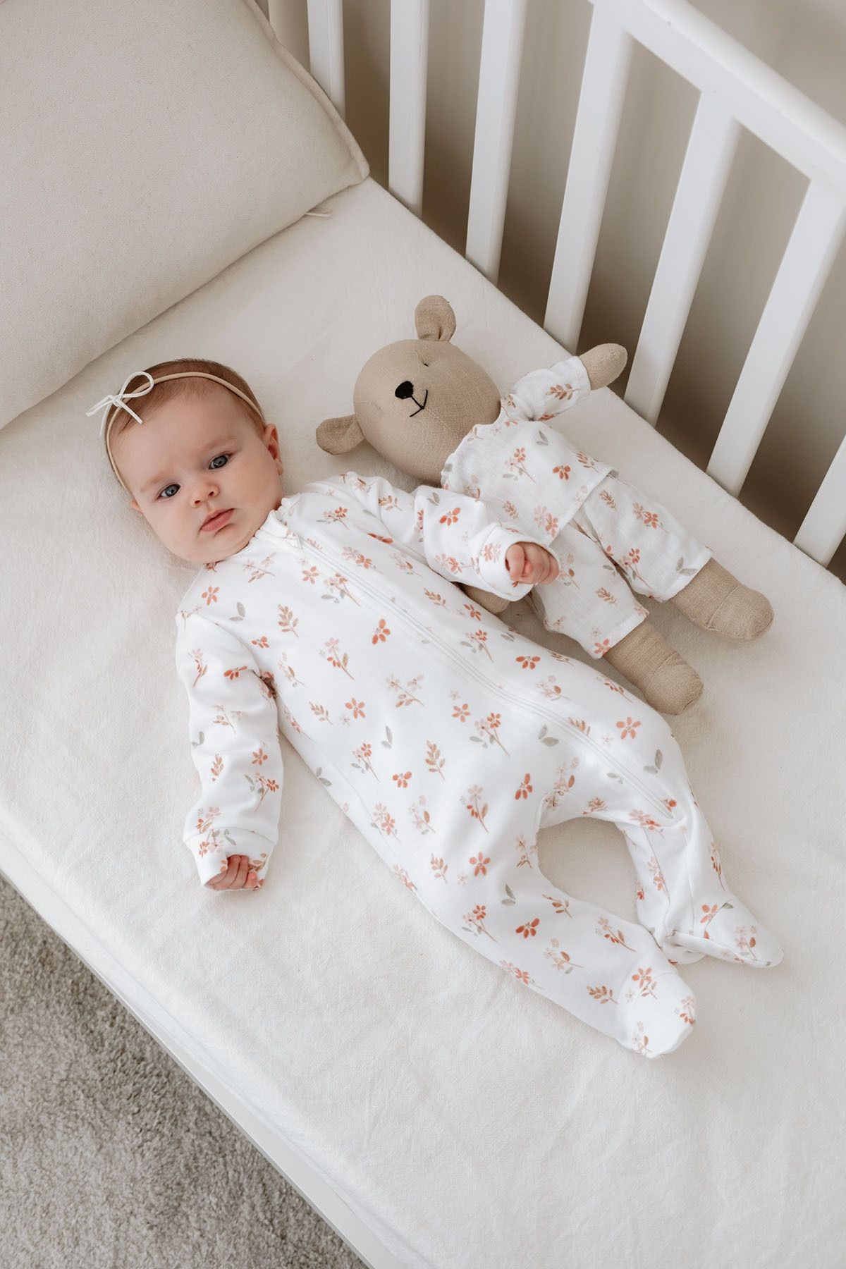 Fermuarlı Patikli Bebek Tulumu - Pureline Series - Soft Bloom