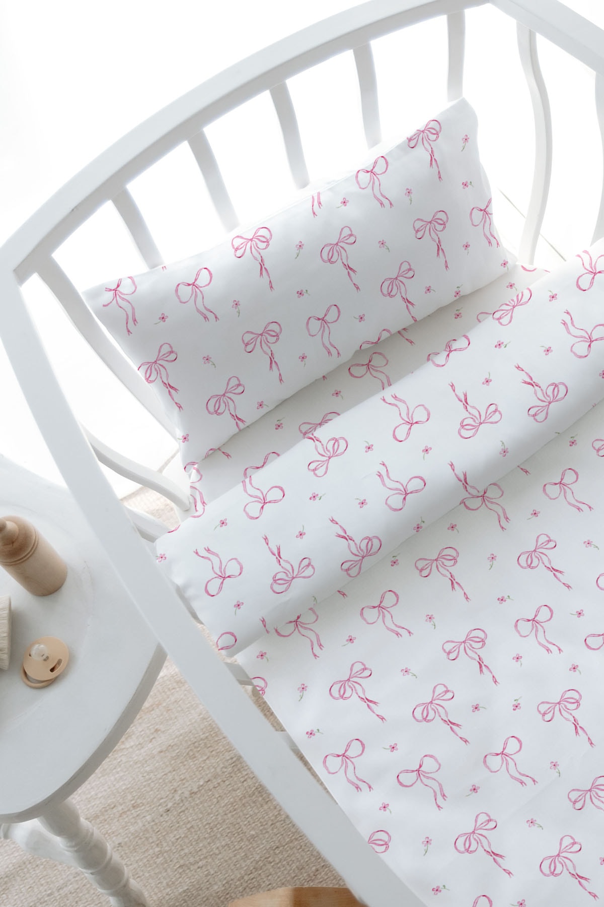Anne Yanı Beşik Nevresim Takımı (60x100) - Pureline Series - Dainty Bows
