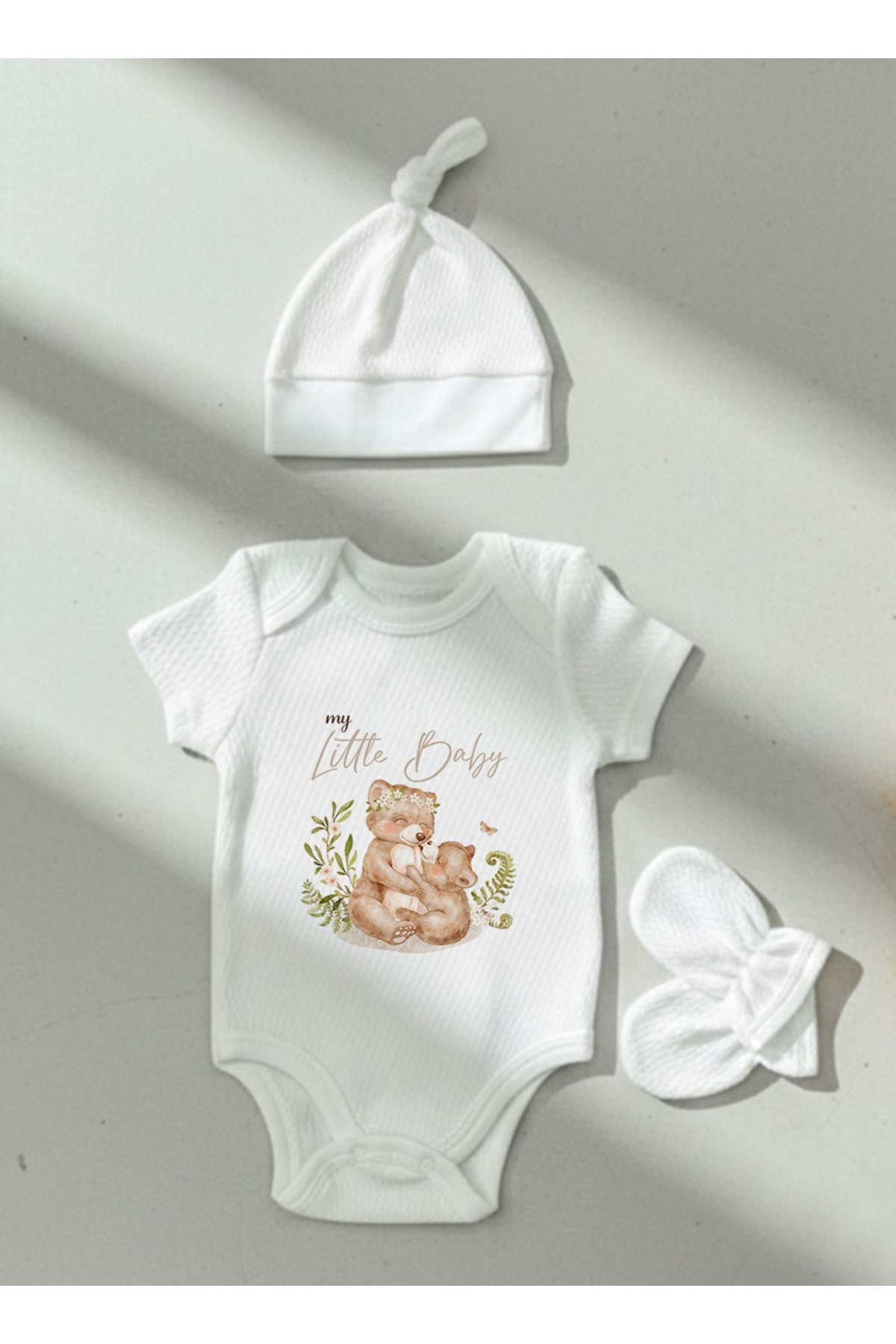 Jakarlı Body Şapka Eldiven - For Baby - Mom and Baby Bear