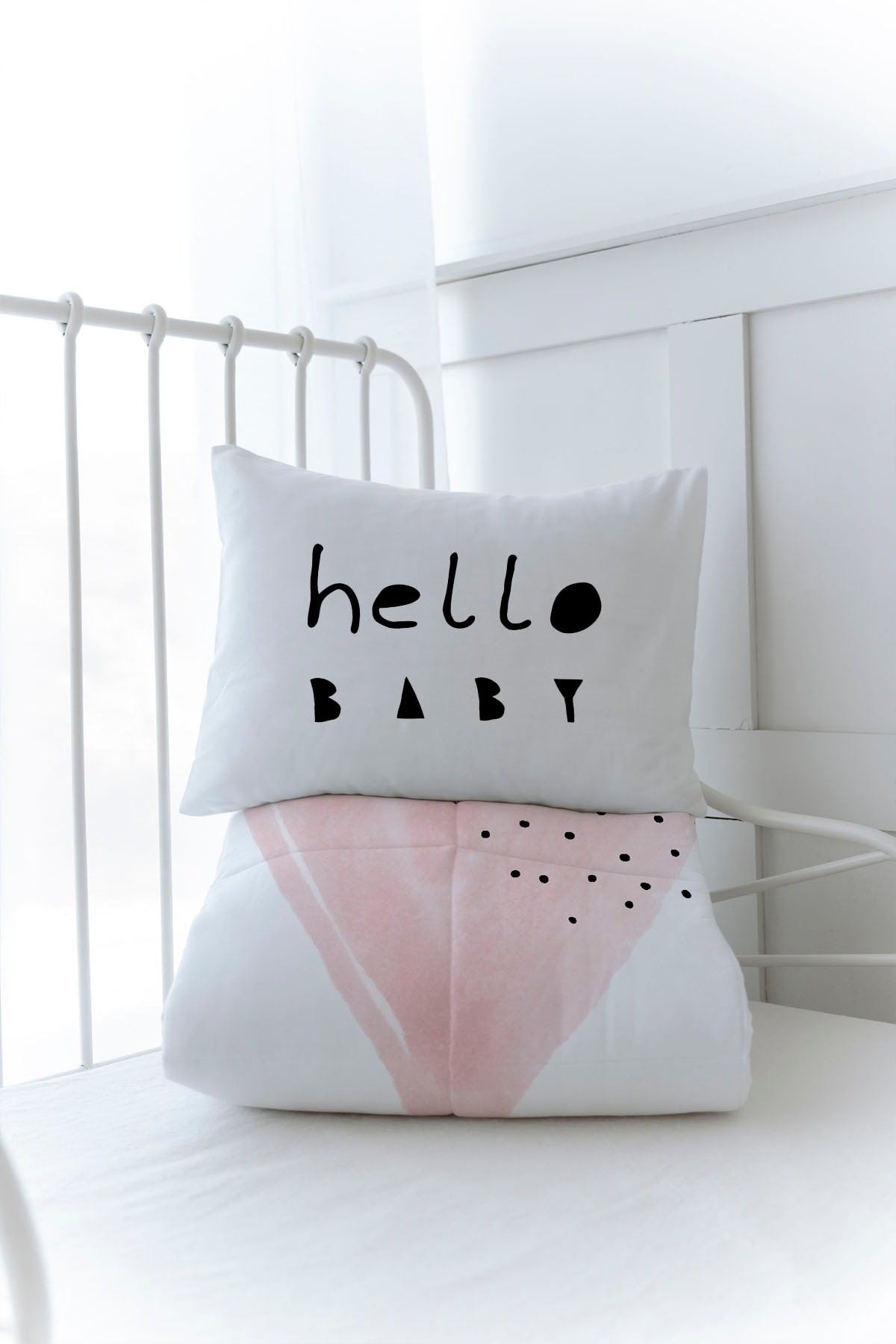 Organik Baskılı Yorgan Seti - Pure Baby Serisi - Pembe Romantik Kalp