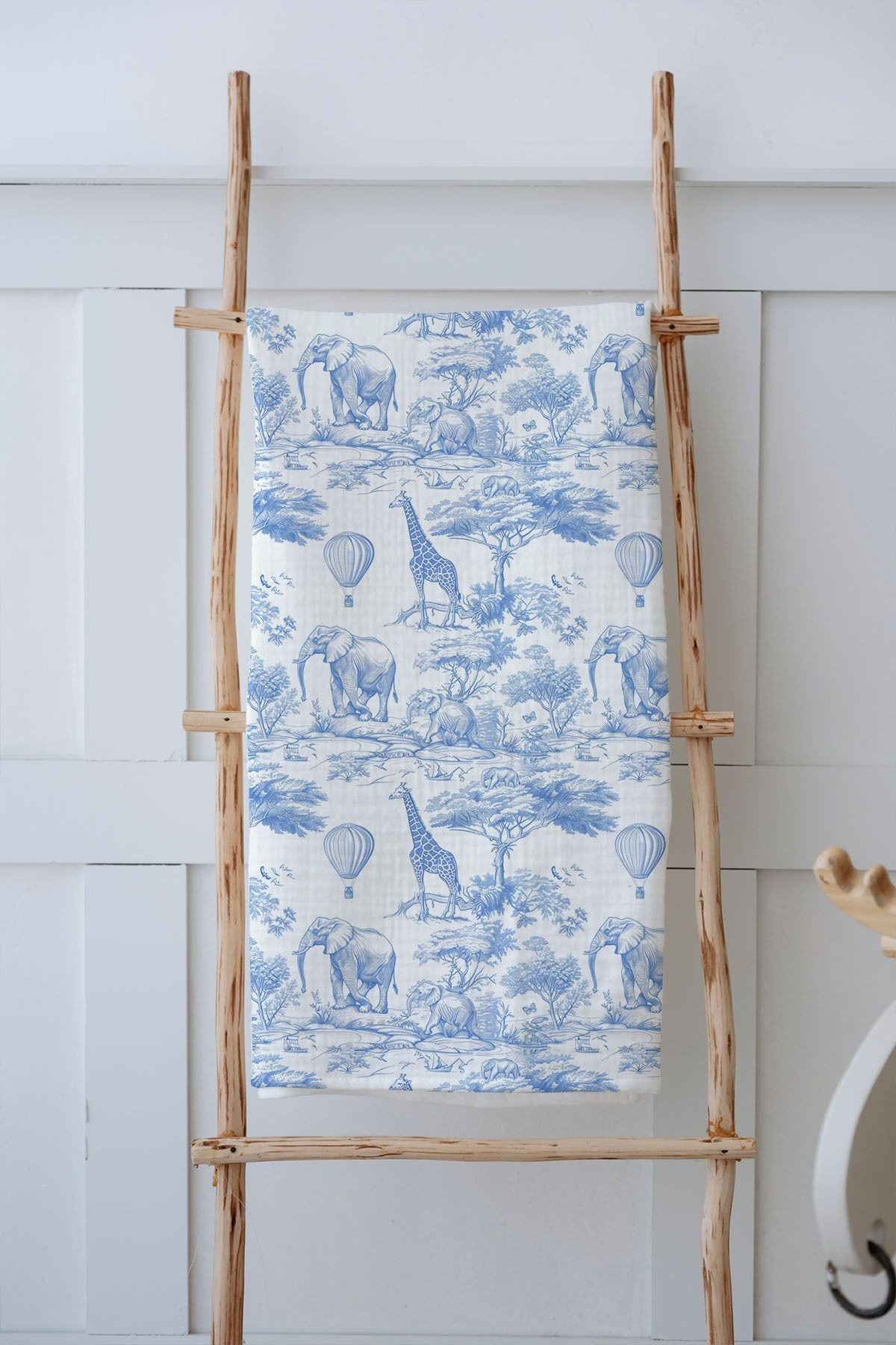 4 Kat Müslin Battaniye (100x120) - Blue Toile De Jouy