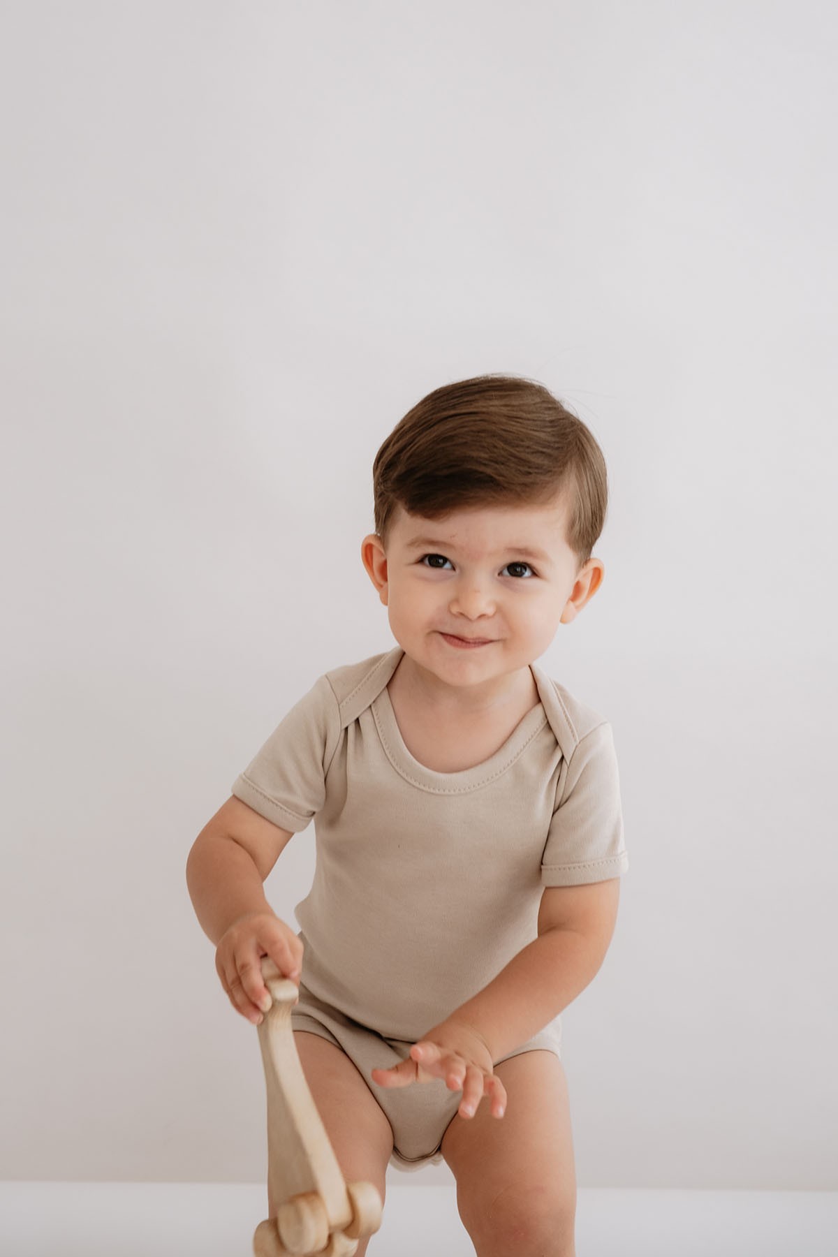 Kısa Kollu Bebek Body - Pureline Series - Kahverengi