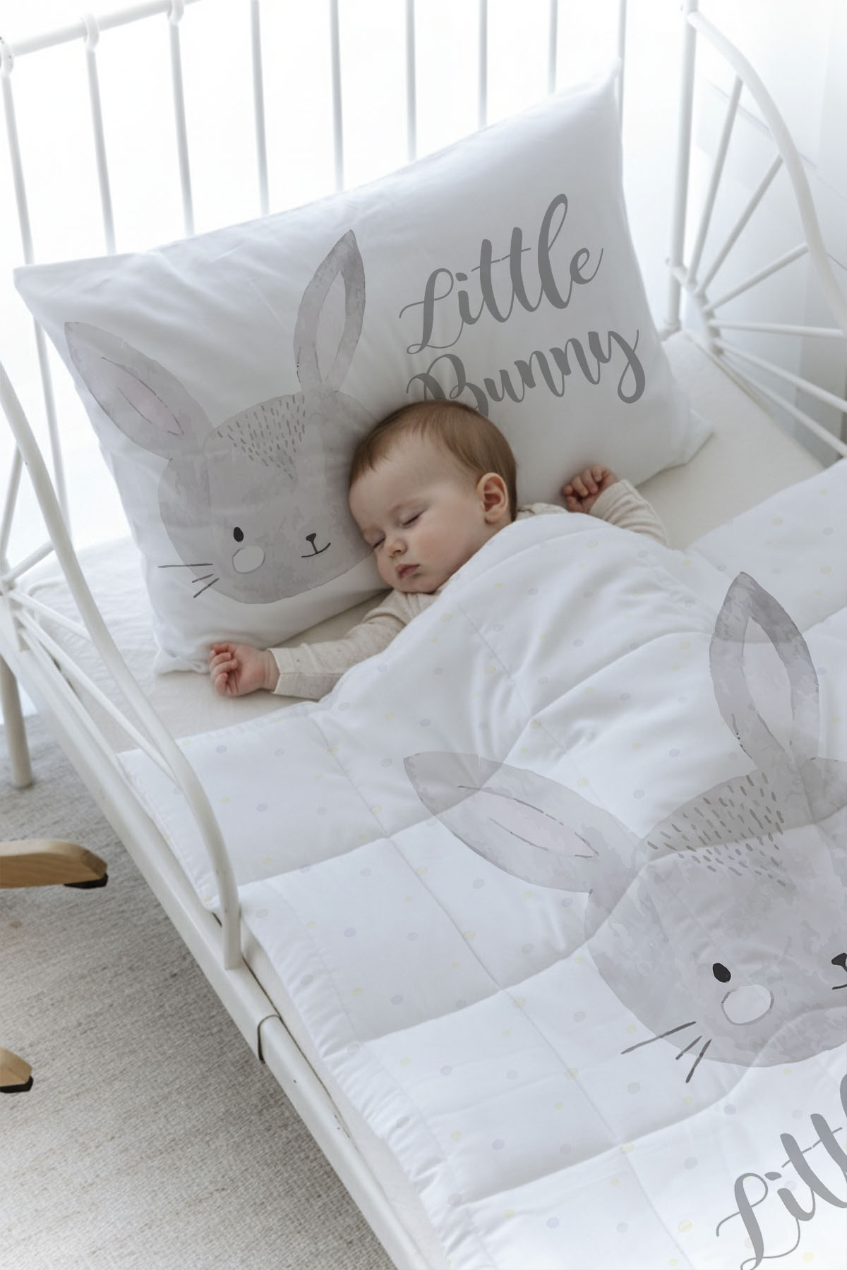 Organik Baskılı Yorgan Seti - For Baby Serisi - Karakalem Tavşan