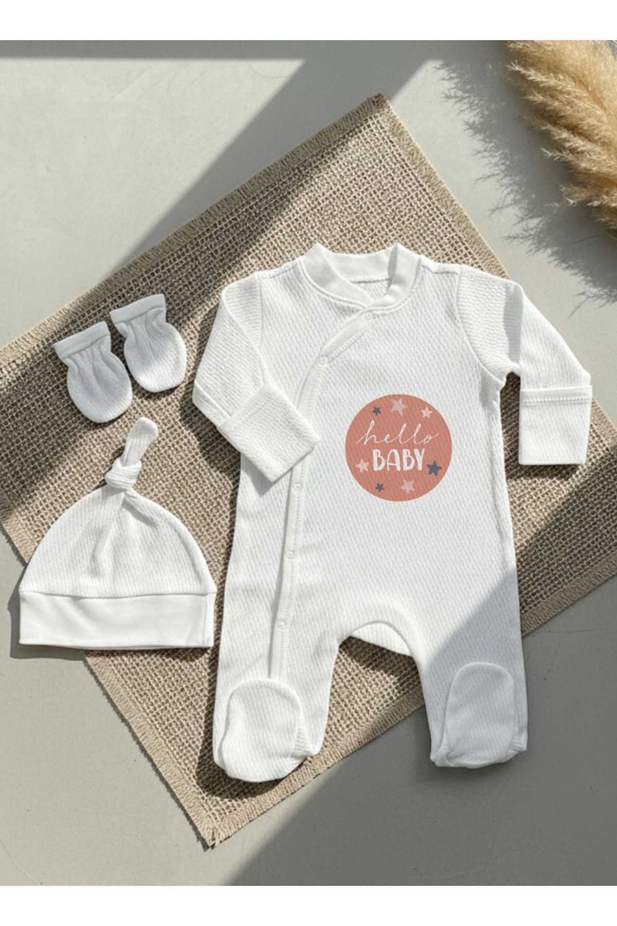 Jakarlı Tulum Şapka Eldiven - Pure Baby - Hello Baby