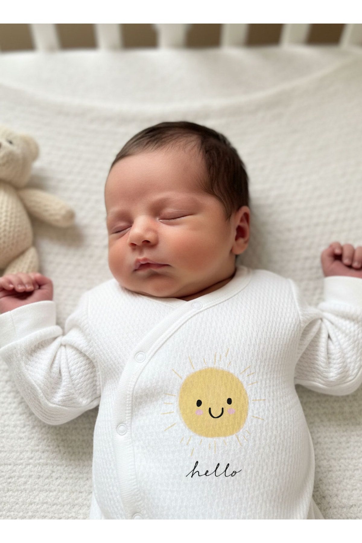 Jakarlı Tulum Şapka Eldiven - Pure Baby - Gülen Güneş