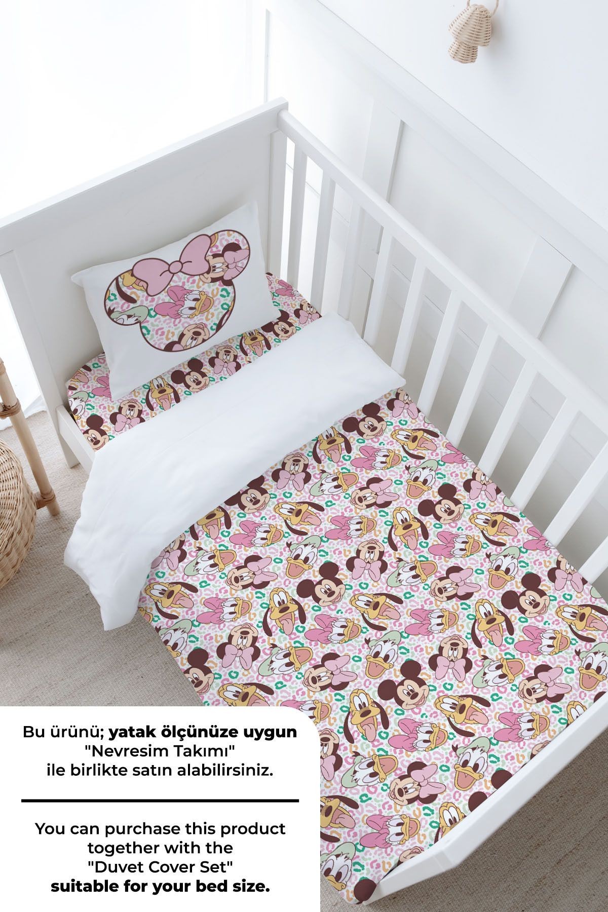 Bebek Boy Lastikli Çarşaf Seti - Cartoon Serisi - Minnie ve Arkadaşları Pattern