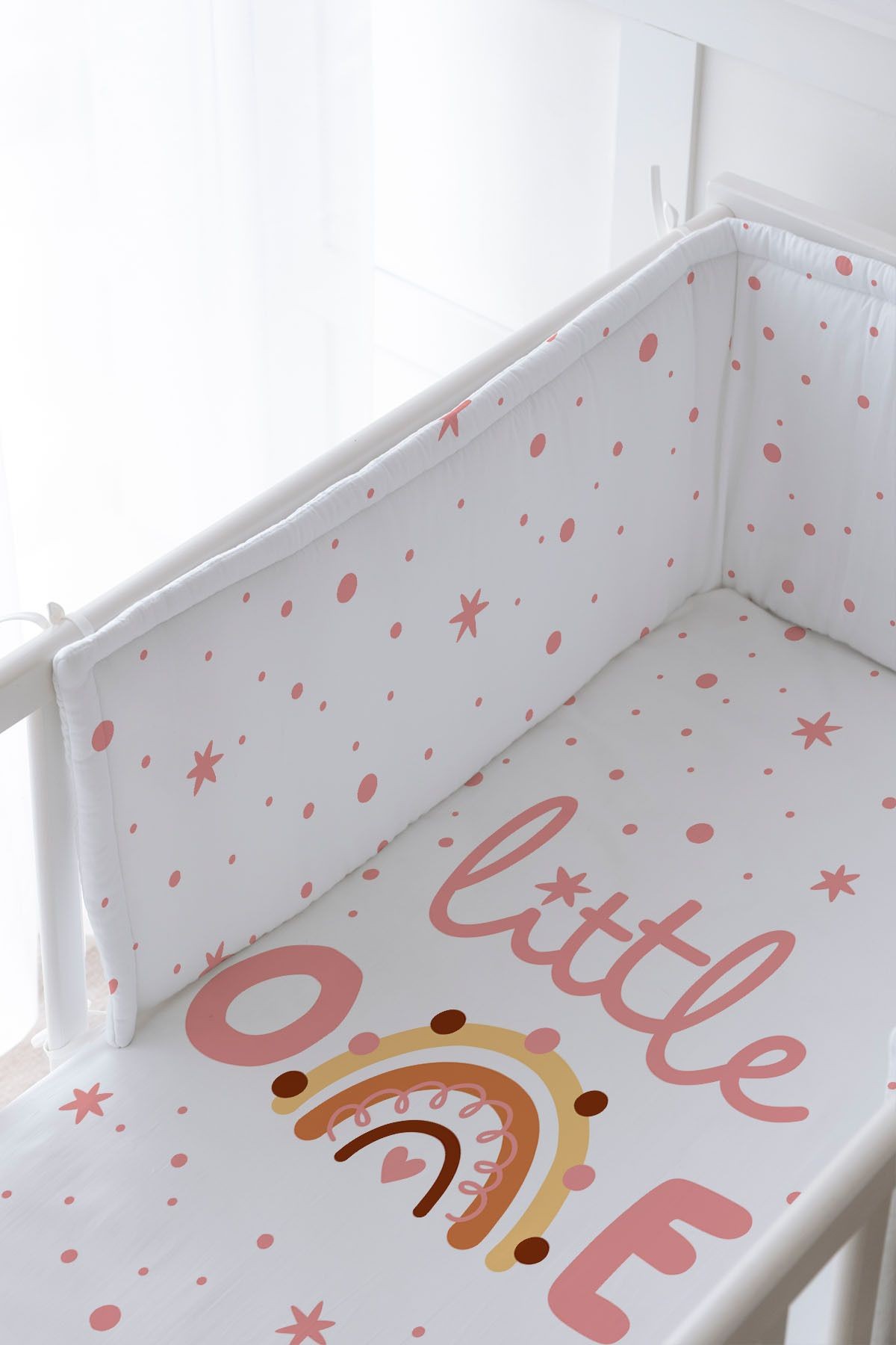 Bebek Başucu Koruyucu ve Baskılı Çarşaflı Uyku Seti - Iconic Serisi - Little One