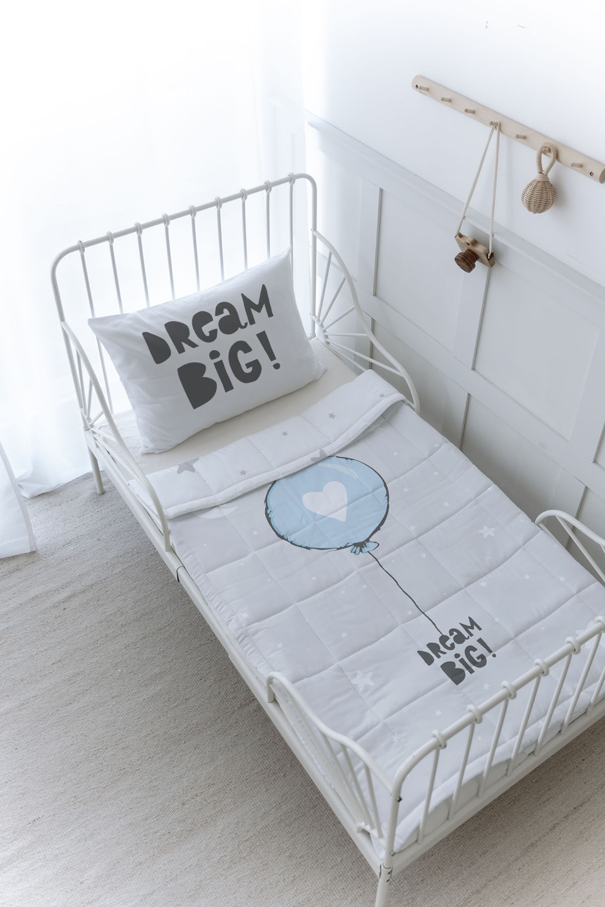 Organik Baskılı Yorgan Seti - Pure Baby Serisi - Mavi Kalpli Balon