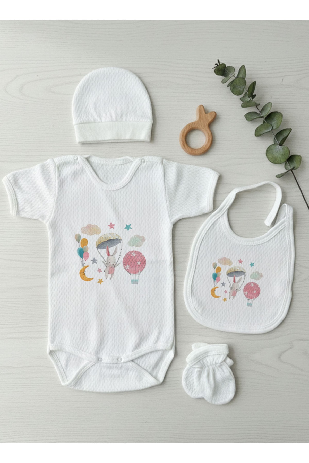 Jakarlı Body Seti - For Baby - Paraşütlü Tavşan