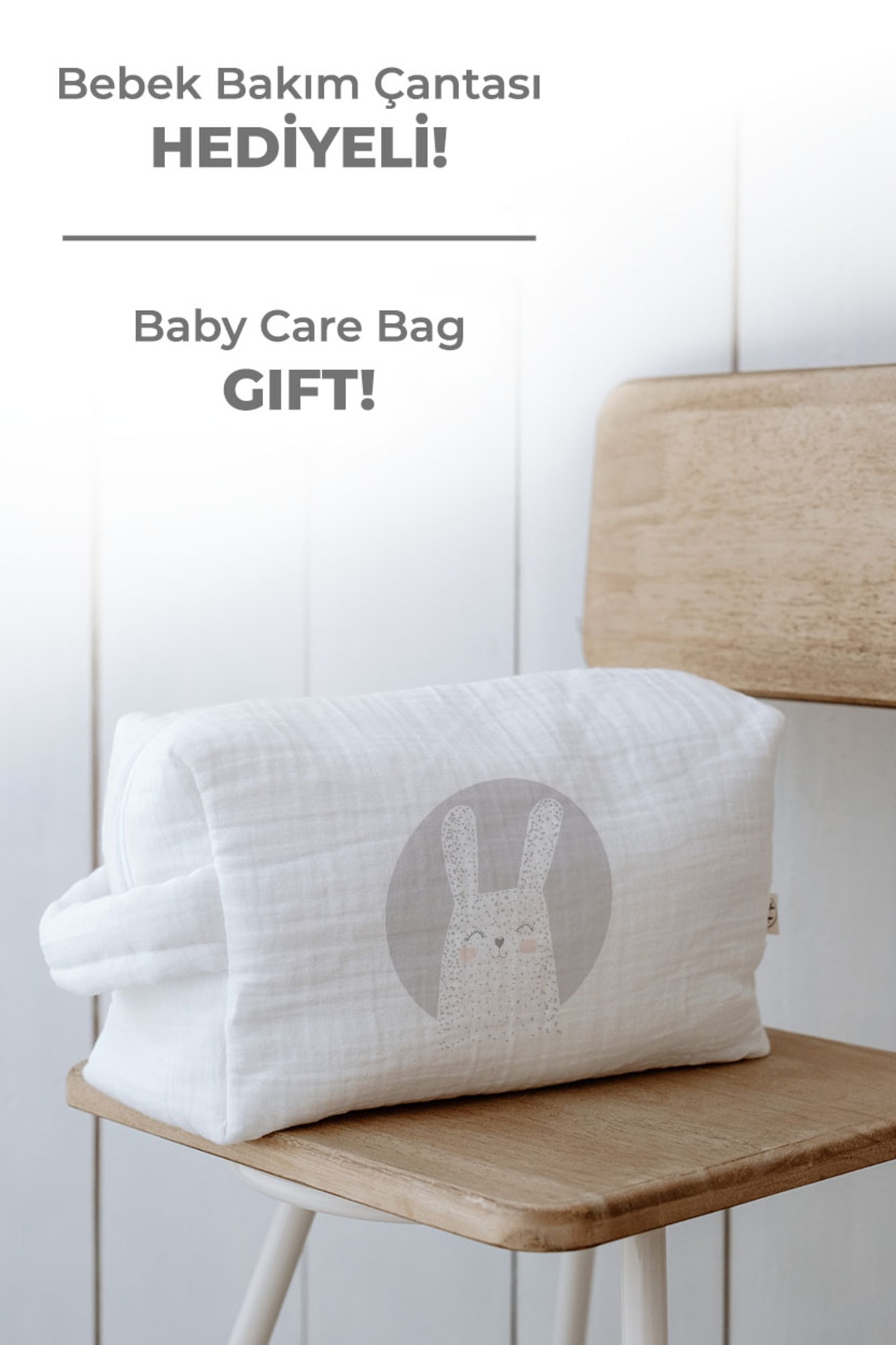 Organik 6'lı Hastane Çıkışı - Pure Baby - Gri Zeminli Beyaz Tavşan