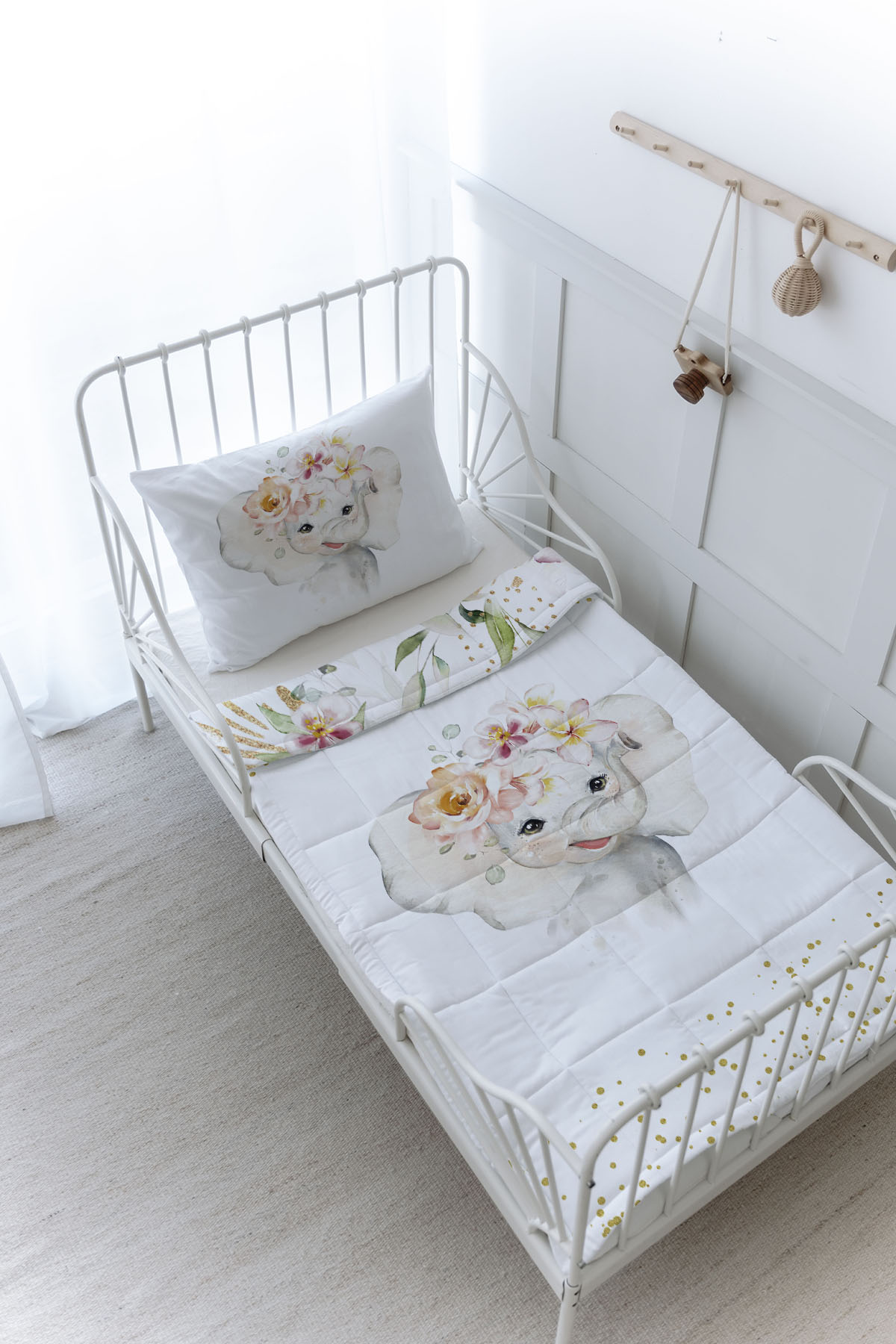 Organik Baskılı Yorgan Seti - For Baby Serisi - Suluboya Fil