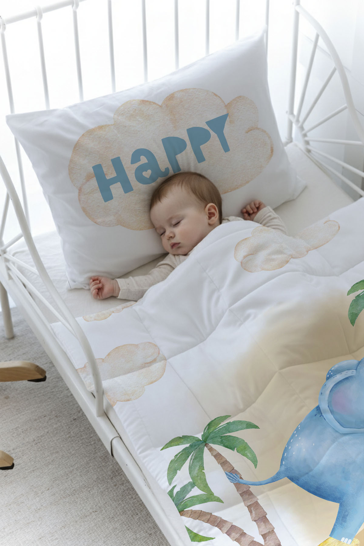 Organik Baskılı Yorgan Seti - Pure Baby Serisi - Sevimli Fil