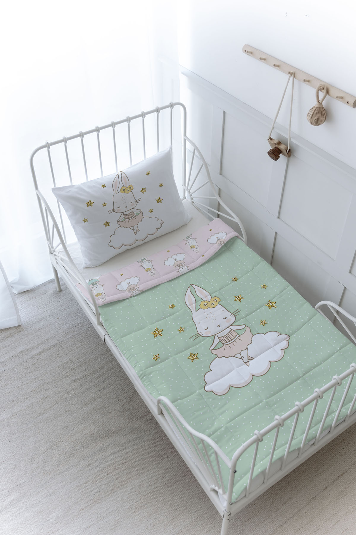 Organik Baskılı Yorgan Seti - For Baby Serisi - Balerin Tavşan