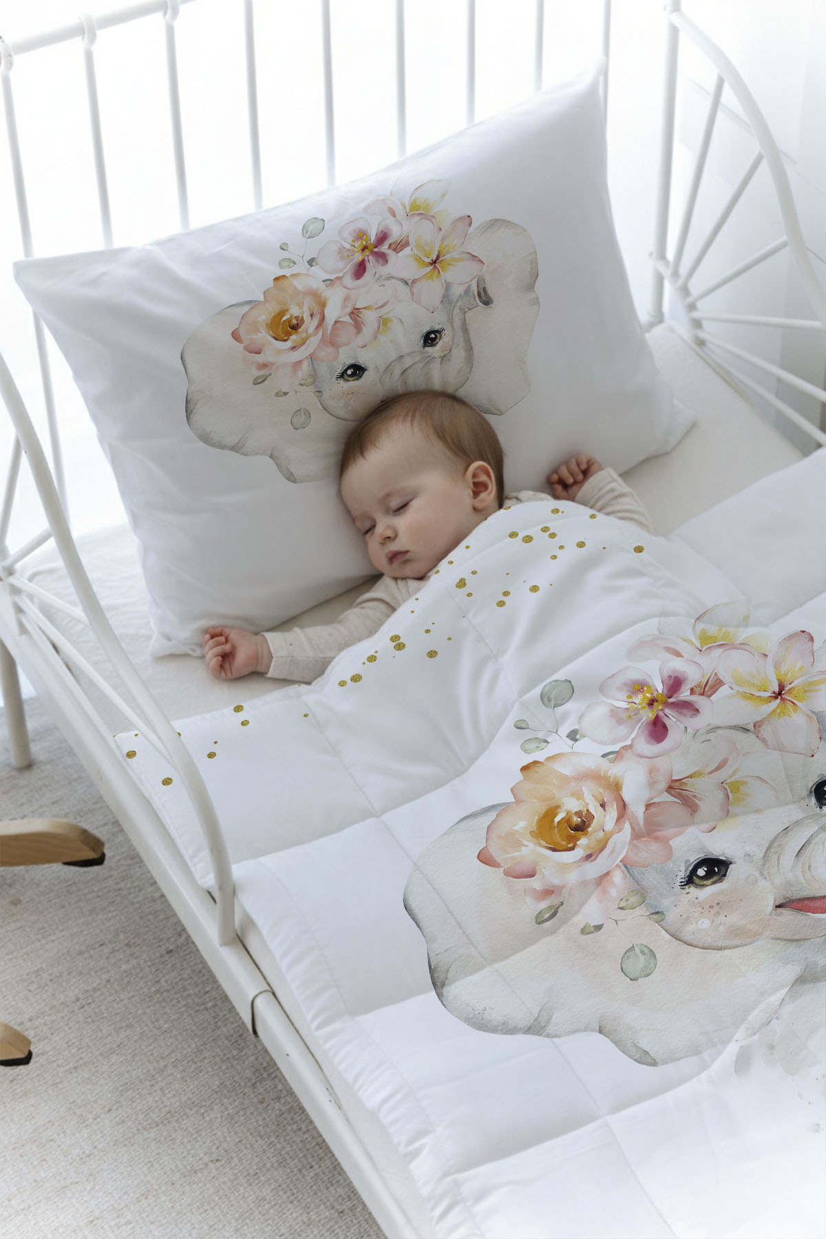 Organik Baskılı Yorgan Seti - For Baby Serisi - Suluboya Fil