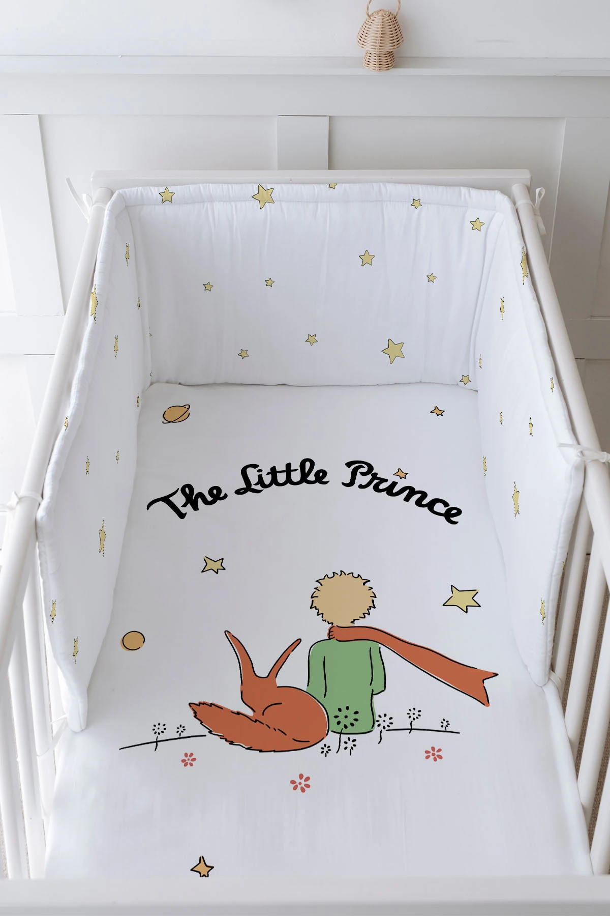 Bebek Başucu Koruyucu ve Baskılı Çarşaflı Uyku Seti - Pure Baby Serisi - Tilki Ve Küçük Prens