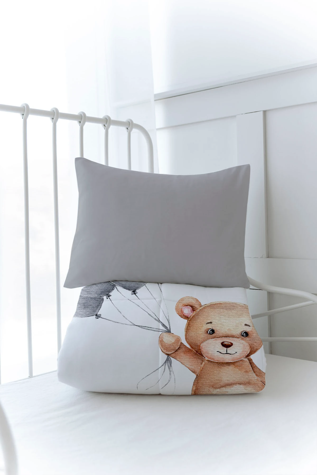 Organik Baskılı Yorgan Seti - Pure Baby Serisi - Uçan Ayı