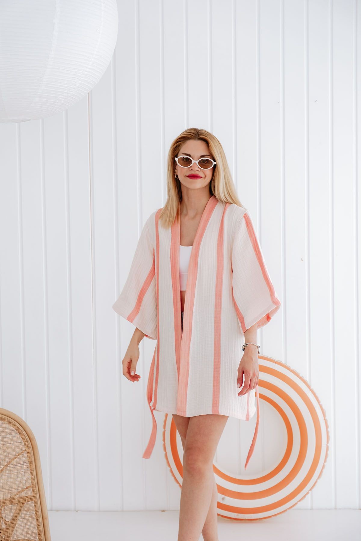 4 Kat Müslin Kimono - Pembe