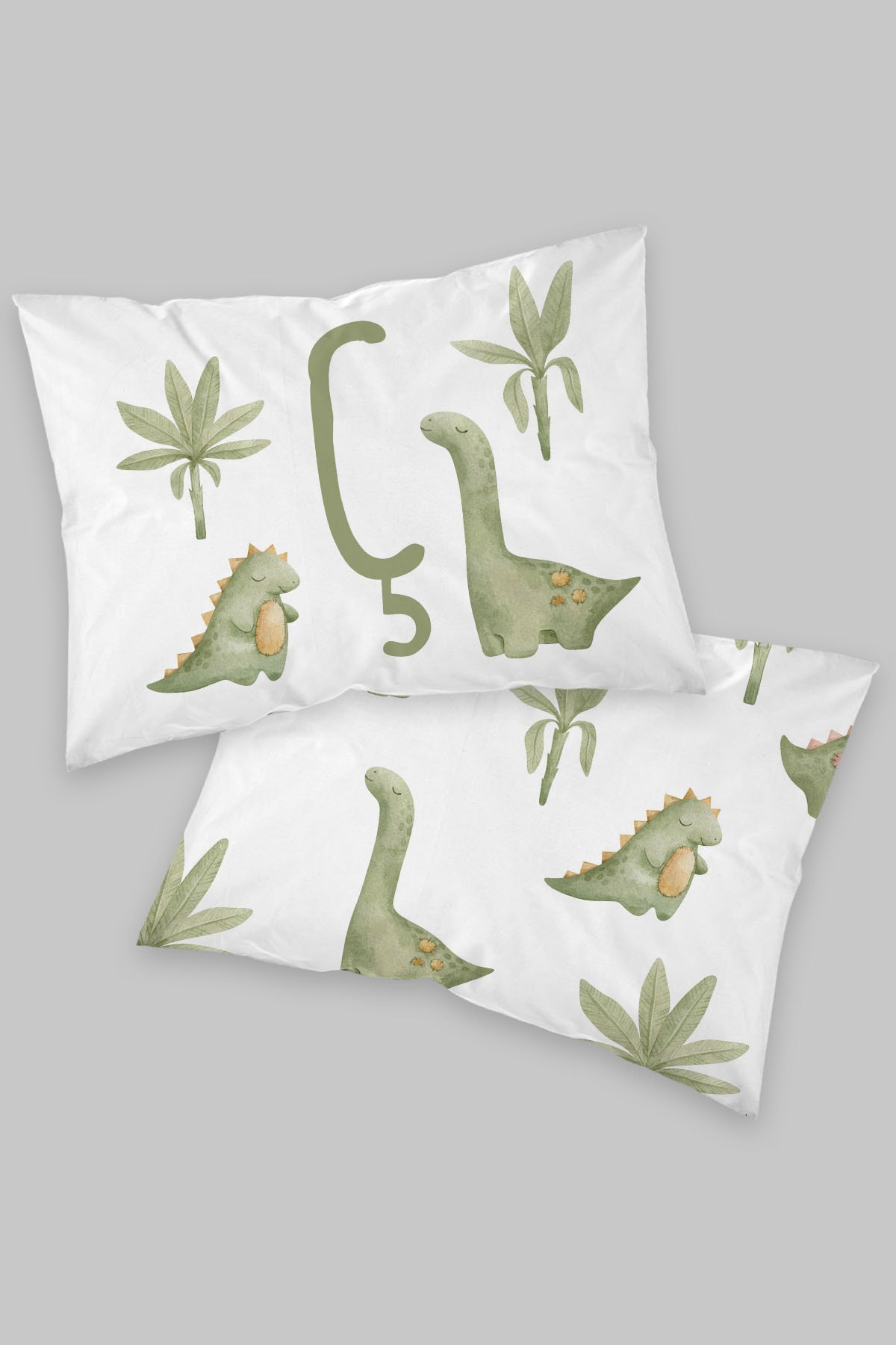 2'li Yastık Kılıfı - Yeşil Dinazorlu - Harf Serisi - Ç Harfi