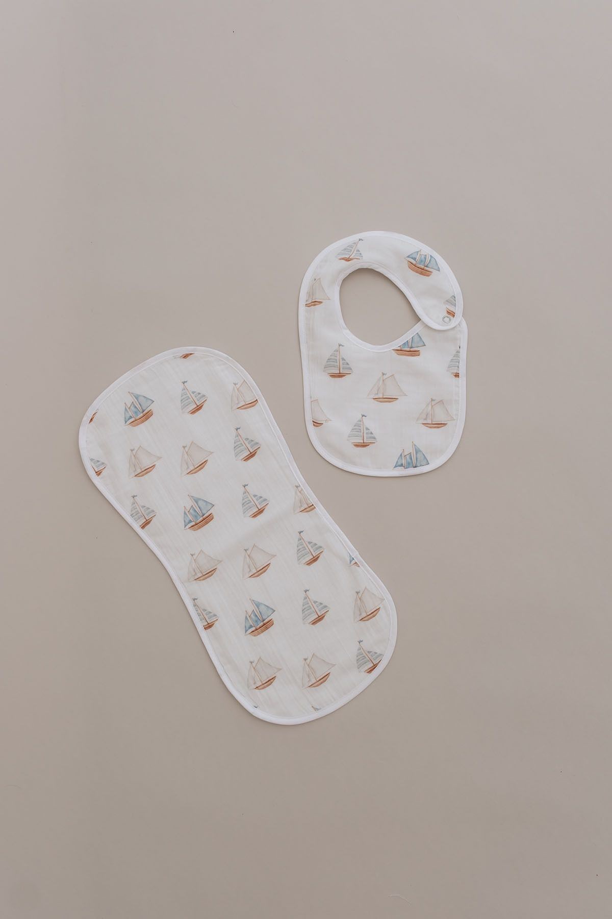 Müslin Önlük ve Omuz Bezi - Pureline Series - Sail Boats