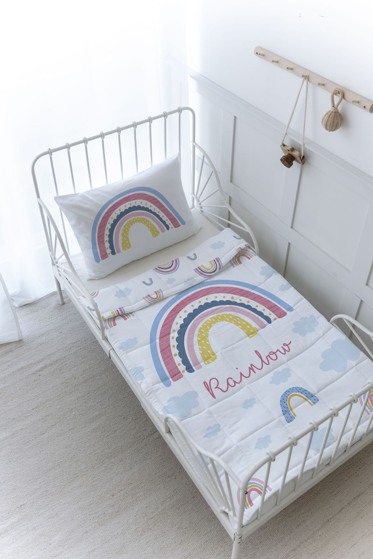 Organik Baskılı Yorgan Seti - For Baby Serisi - Pembe Gökkuşağı