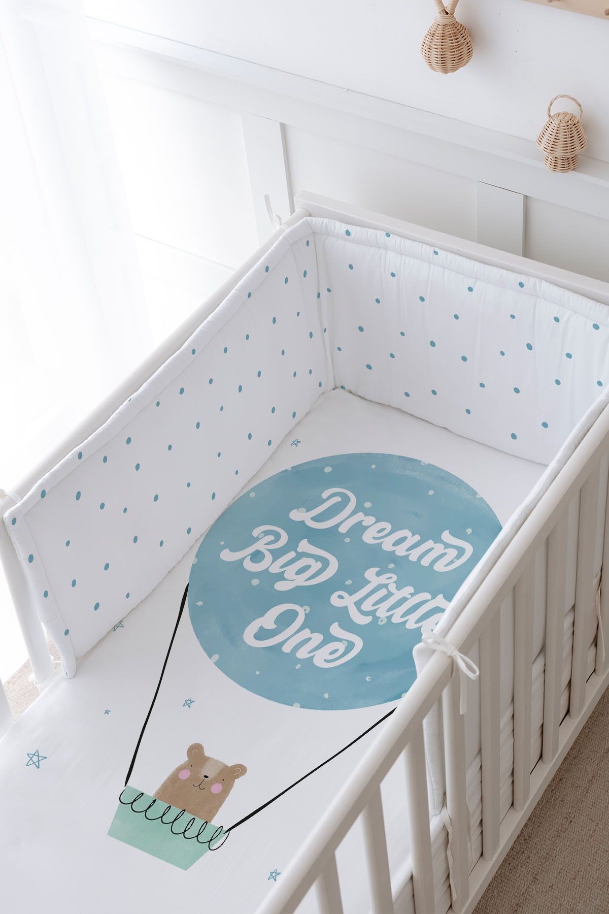 Bebek Başucu Koruyucu ve Baskılı Çarşaflı Uyku Seti - Pure Baby Serisi - Bear Dream
