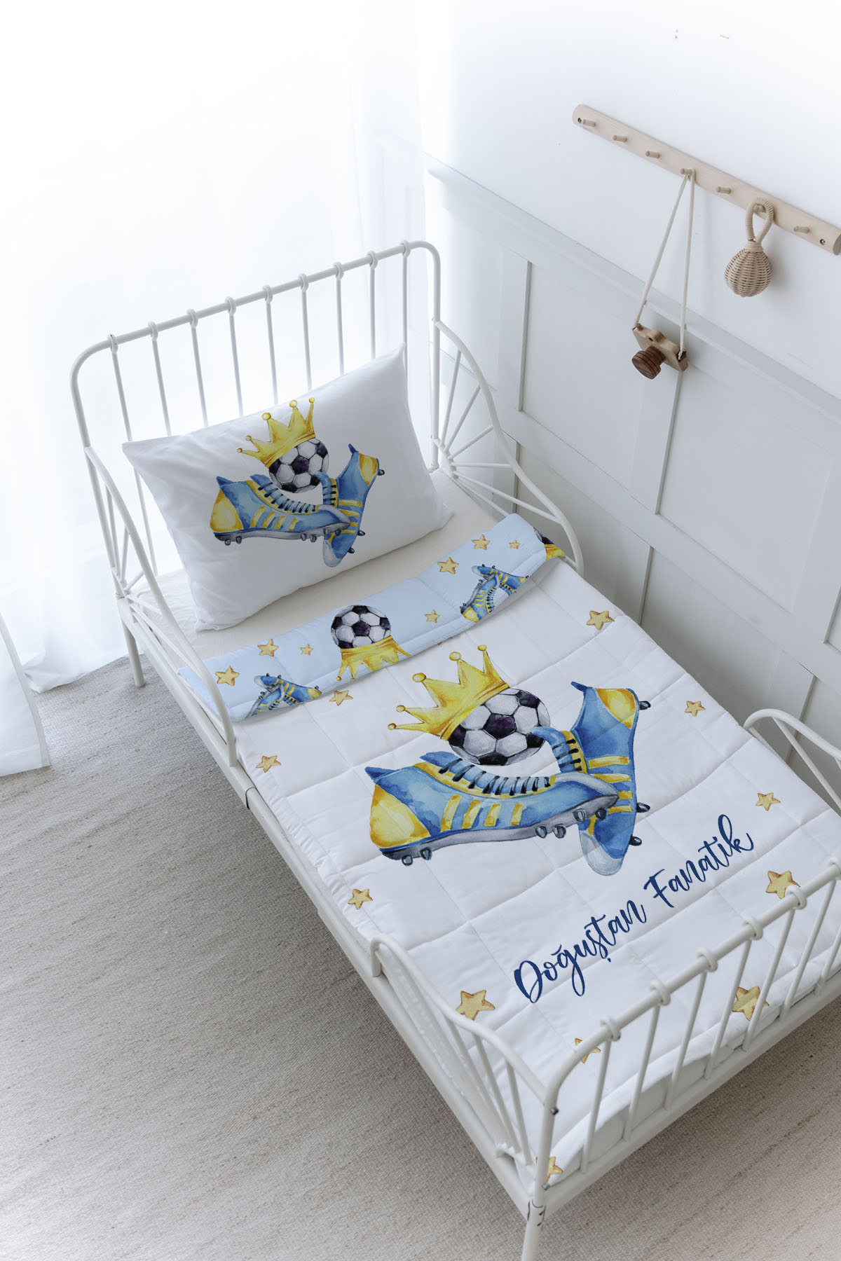 Organik Baskılı Yorgan Seti - For Baby Serisi - Sarı - Lacivert