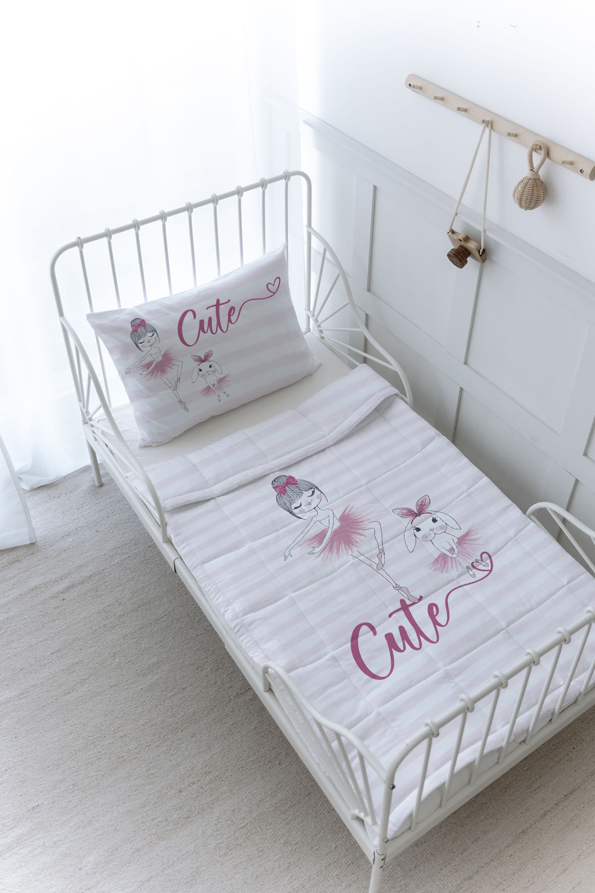 Organik Baskılı Yorgan Seti - For Baby Serisi - Balerin ve Tavşan ve Kız