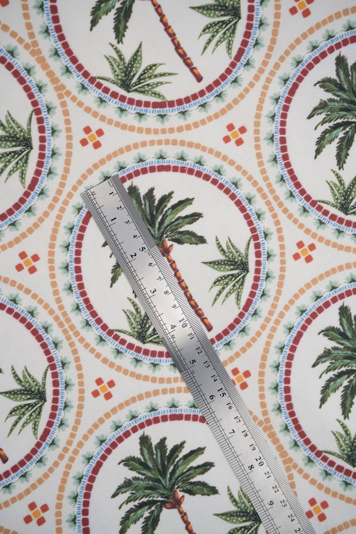 Baskılı Panama Kumaş (%100 Pamuklu)  | Mosaic Palm Trees