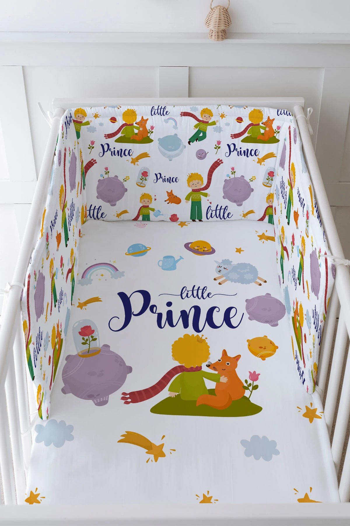 Bebek Başucu Koruyucu ve Baskılı Çarşaflı Uyku Seti - For Baby Serisi - Kırmızı Atkılı Küçük Prens