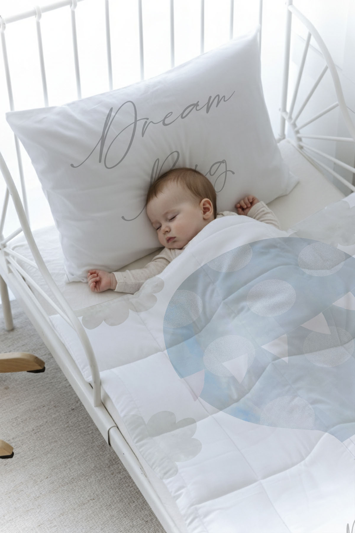 Organik Baskılı Yorgan Seti - Pure Baby Serisi - Bulutlu Mavi Hava Balonu