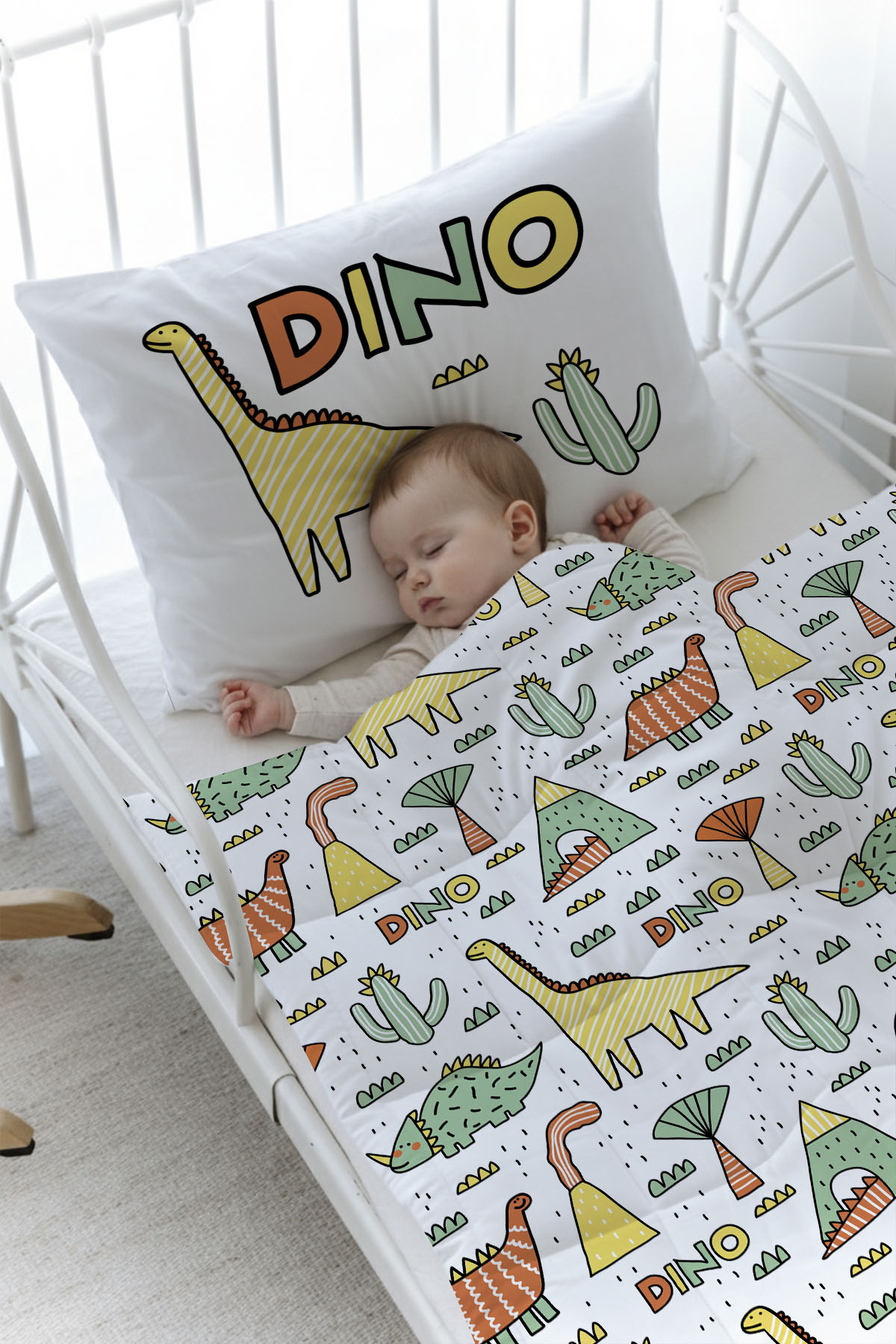 Organik Baskılı Yorgan Seti - Pure Baby Serisi - Dino ve Kaktüsler