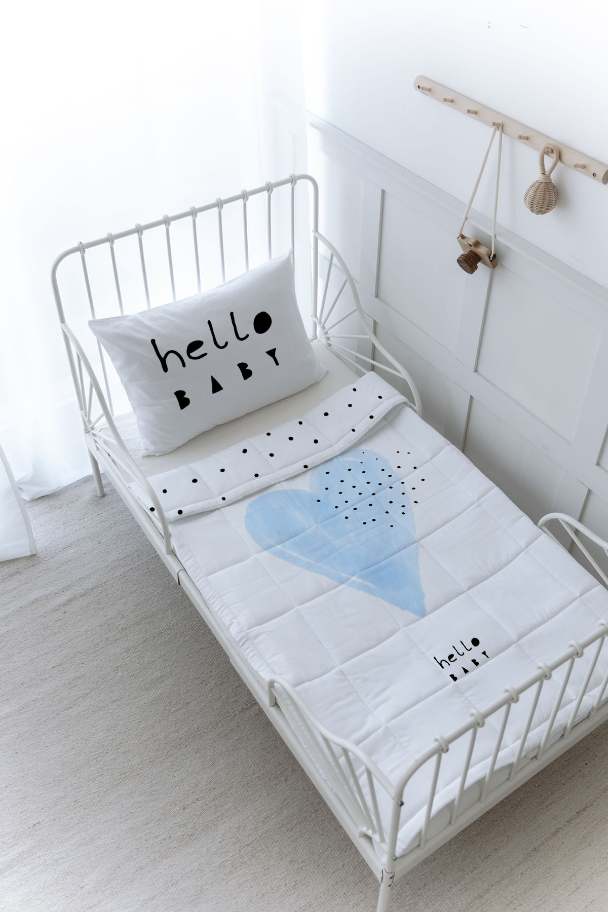 Organik Baskılı Yorgan Seti - Pure Baby Serisi - Mavi Romantik Kalp