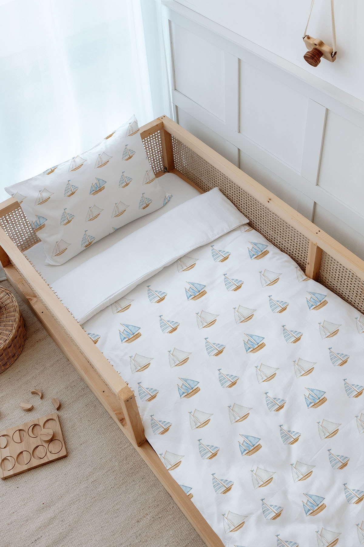 Montessori Nevresim Takımı (100x200) - Pureline Series - Sail Boats