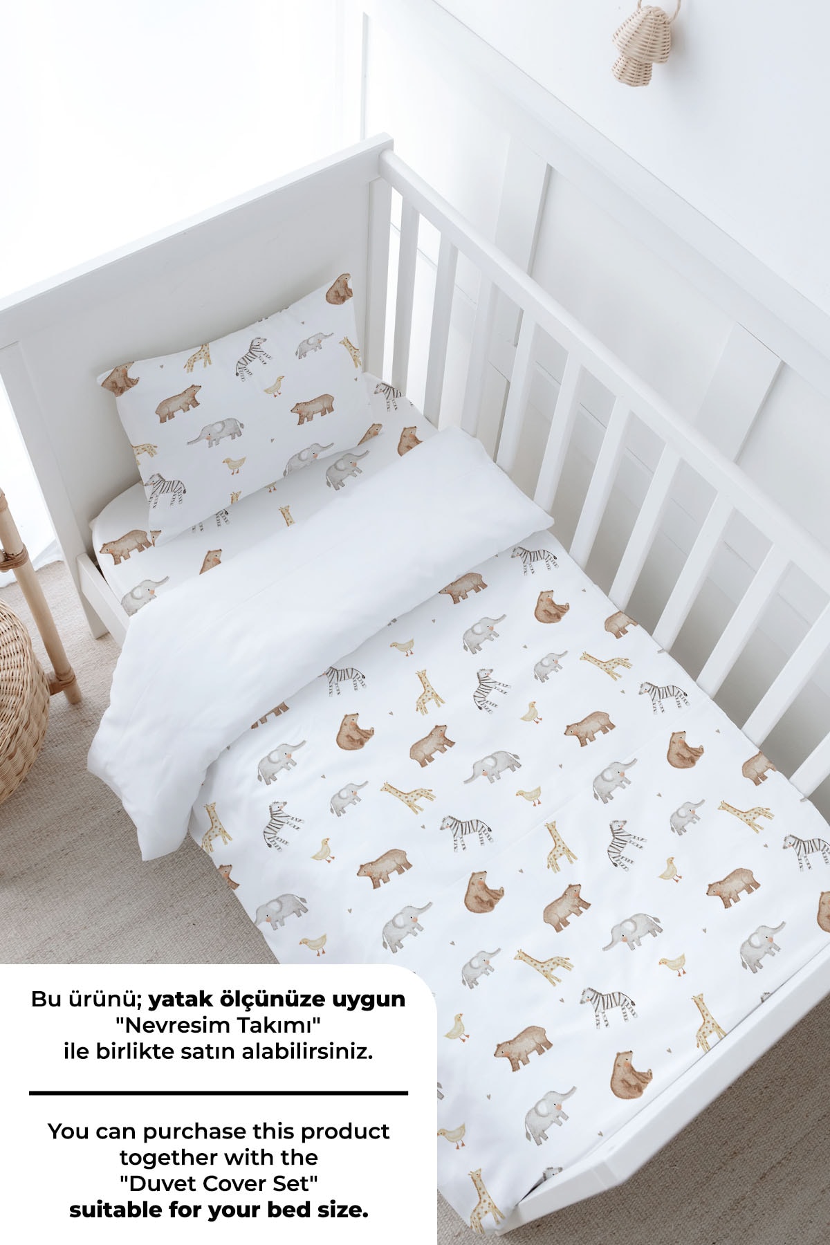 Bebek Boy Lastikli Çarşaf Seti - Pureline Series - Cute Animals