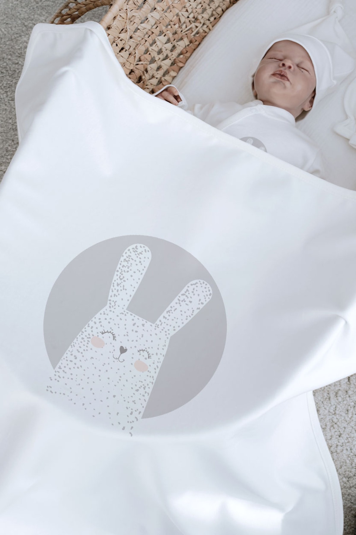 Organik 6'lı Hastane Çıkışı - Pure Baby - Gri Zeminli Beyaz Tavşan