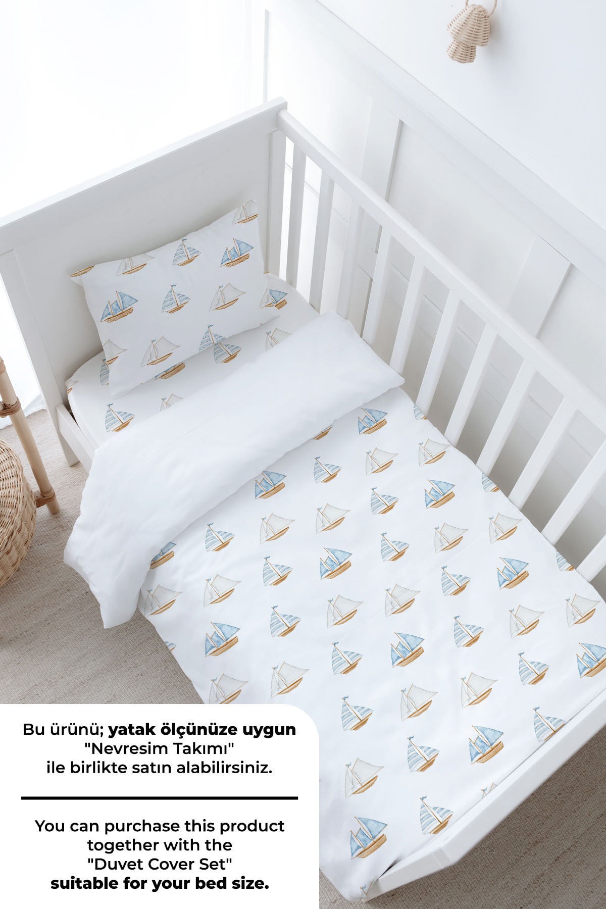Bebek Boy Lastikli Çarşaf Seti - Pureline Series - Sail Boats