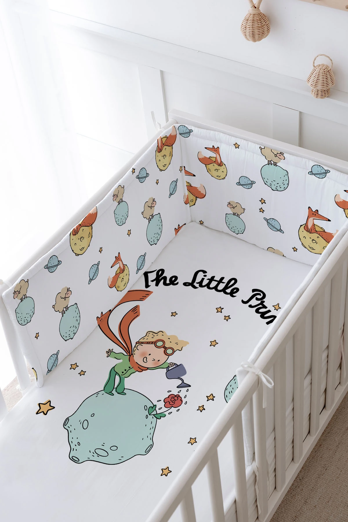 Bebek Başucu Koruyucu ve Baskılı Çarşaflı Uyku Seti - Pure Baby Serisi - Little Prince