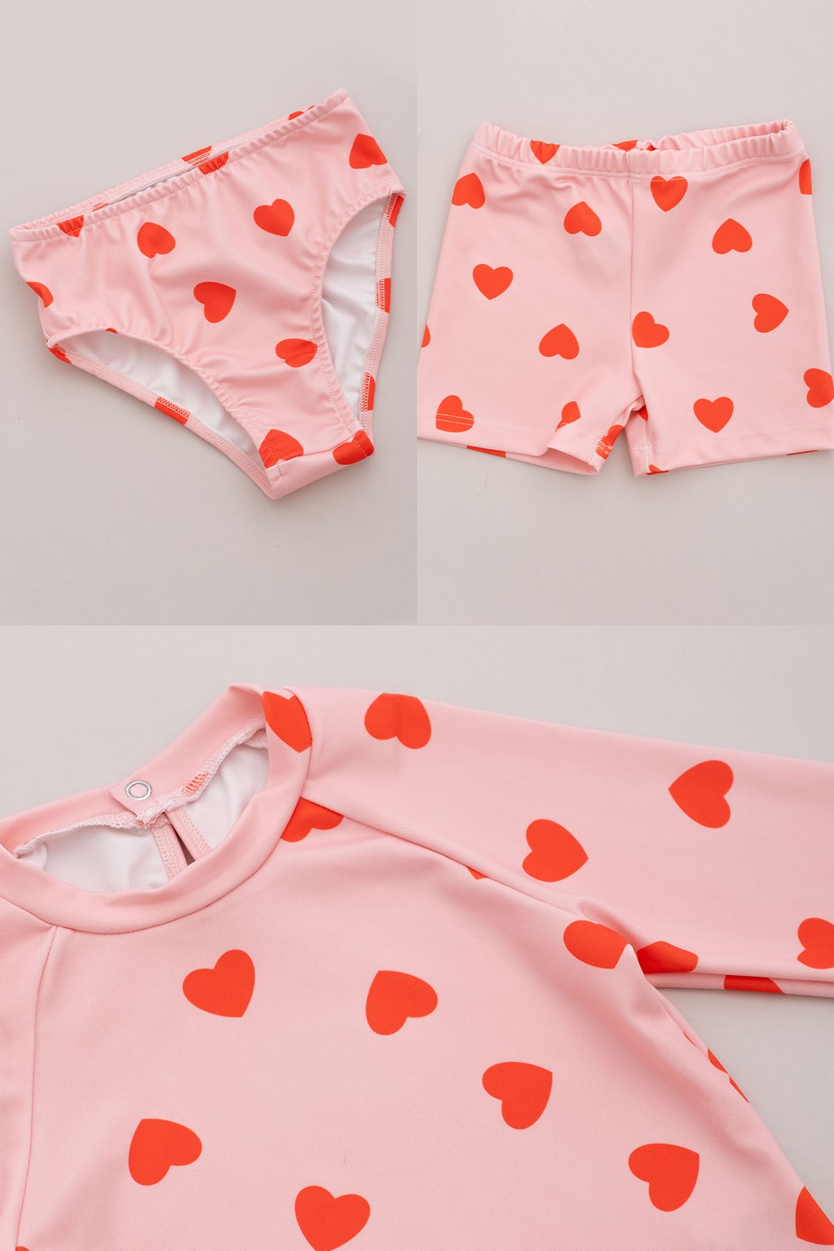 Uv Korumalı Uzun Kollu Kız Bebek Mayo - Red Hearts