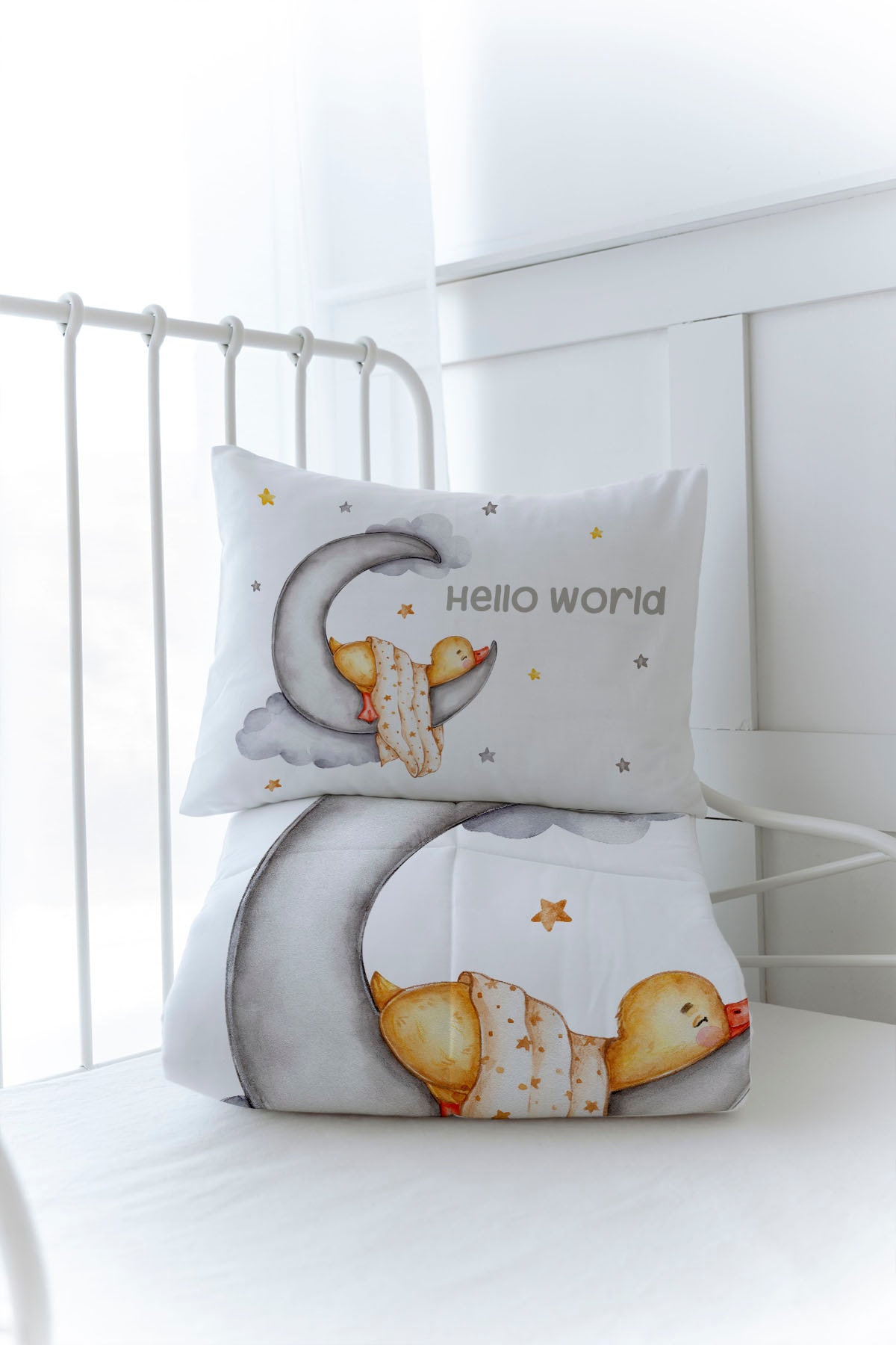 Organik Baskılı Yorgan Seti - Pure Baby Serisi - Ayda Uyuyan Ördek
