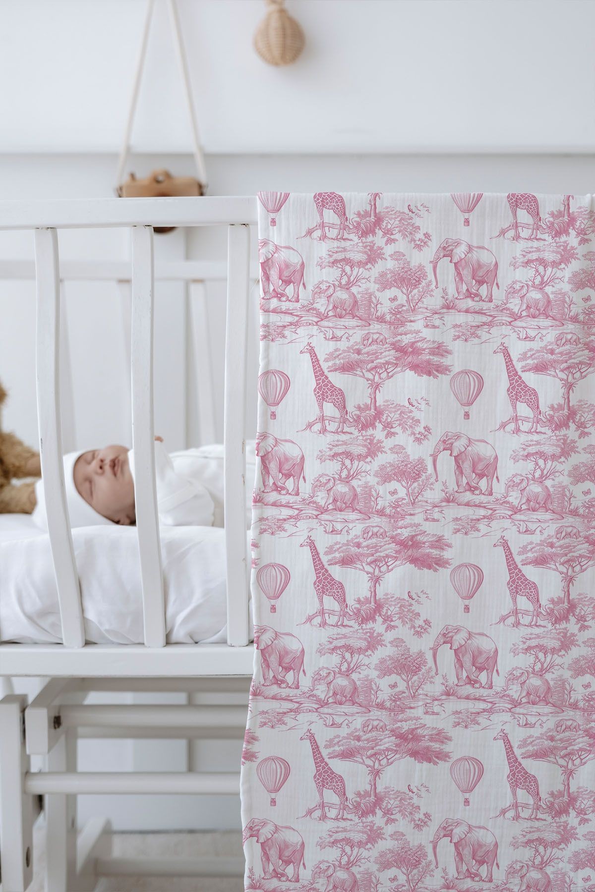 4 Kat Müslin Battaniye (100x120) - Pink Toile De Jouy