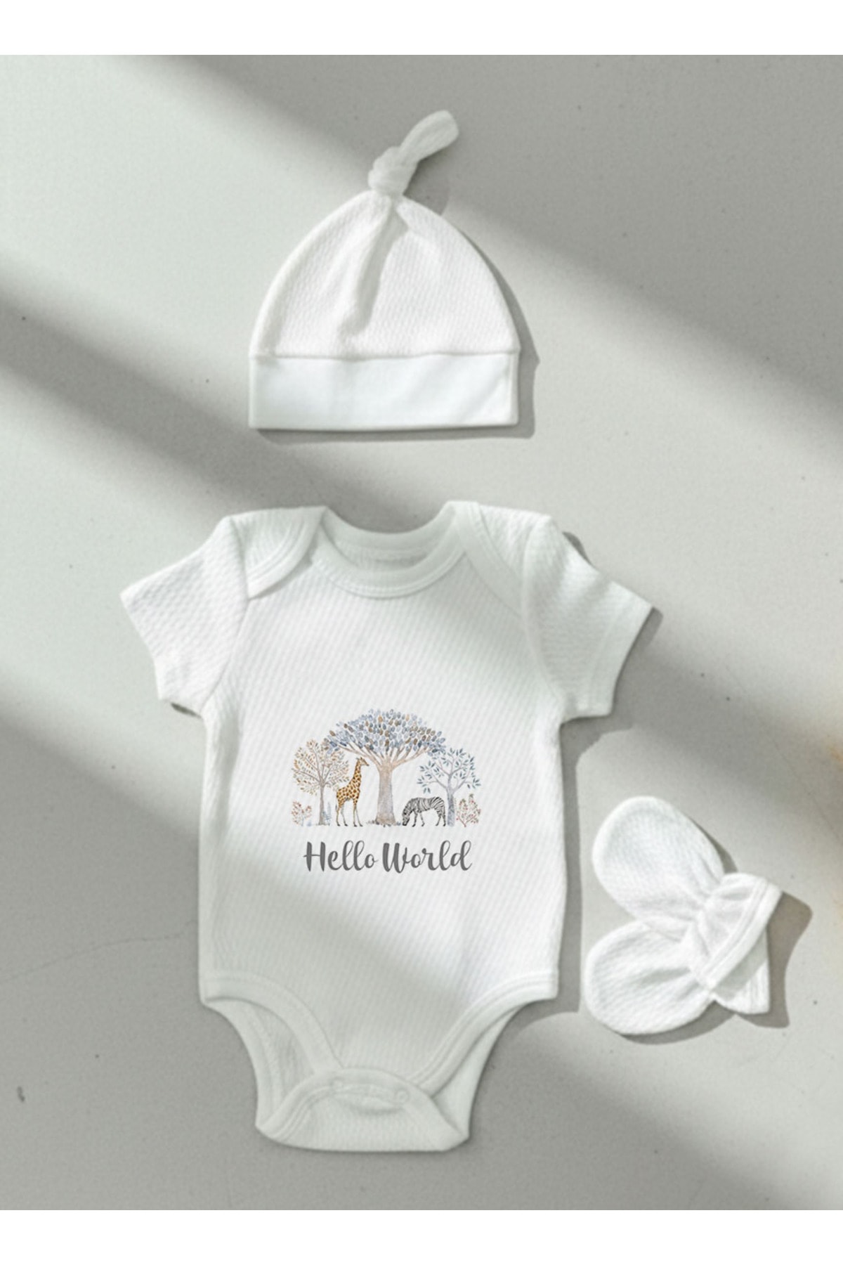 Jakarlı Body Şapka Eldiven - Little Baby - Safari Dreams