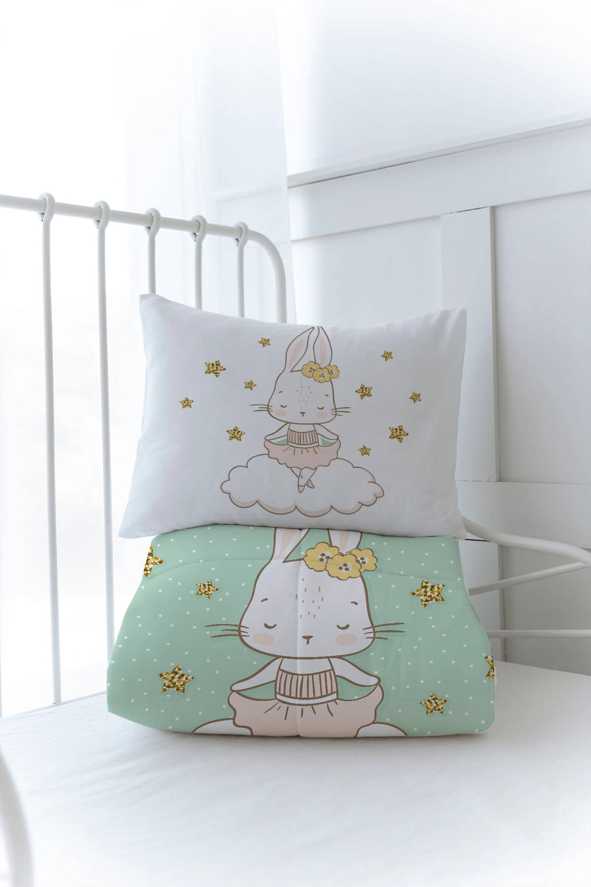Organik Baskılı Yorgan Seti - For Baby Serisi - Balerin Tavşan