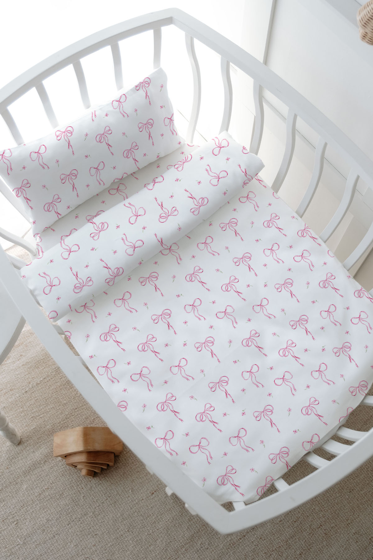 Anne Yanı Beşik Nevresim Takımı (60x100) - Pureline Series - Dainty Bows