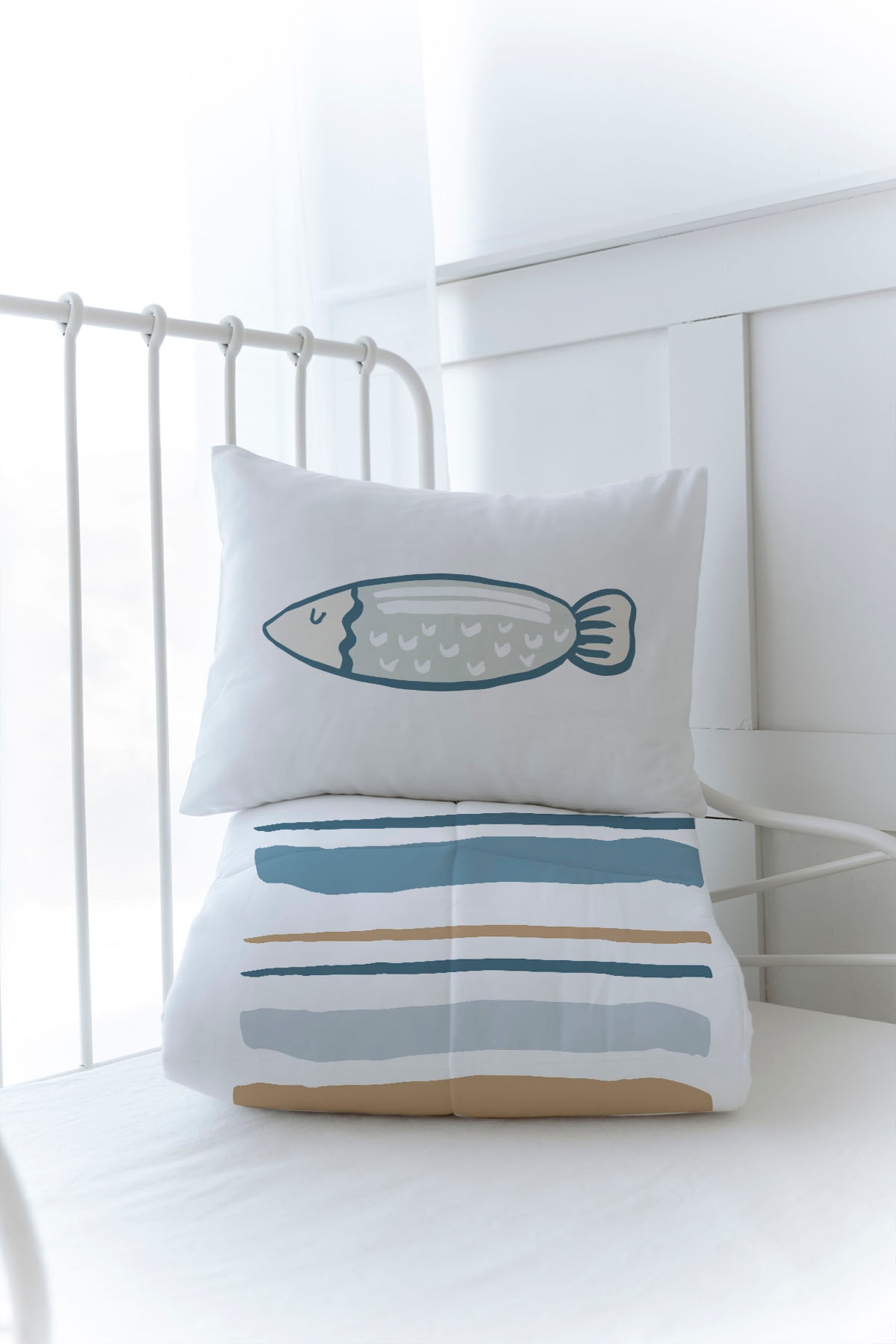 Organik Baskılı Yorgan Seti - Pure Baby Serisi - Baby Fish
