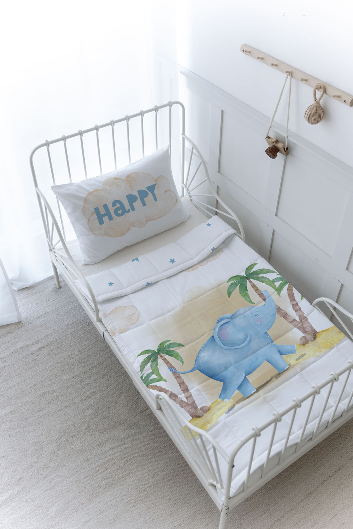 Organik Baskılı Yorgan Seti - Pure Baby Serisi - Sevimli Fil